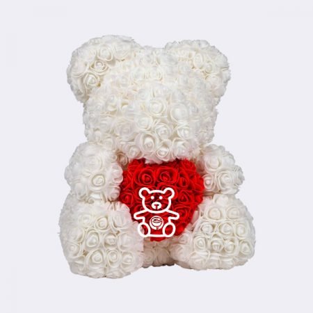 Oso de Rosas Blanco con Corazón 40cm